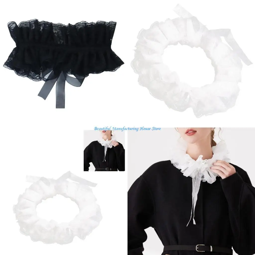 

E56A Renaissances Ruffle Lace Faux Collar Victorian Clown Neck Ruff for Cosplay Party