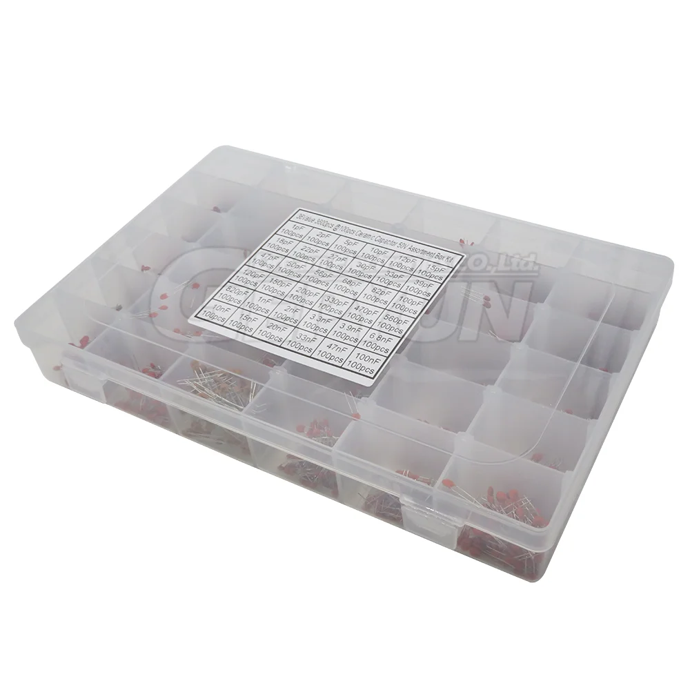 3600PCS/lot 1PF-100nF Ceramic Capacitor Assortment Kit 10PF 22PF 33PF 47PF 100PF 330PF 470PF 1NF 10NF 47NF 50V Capacitors set