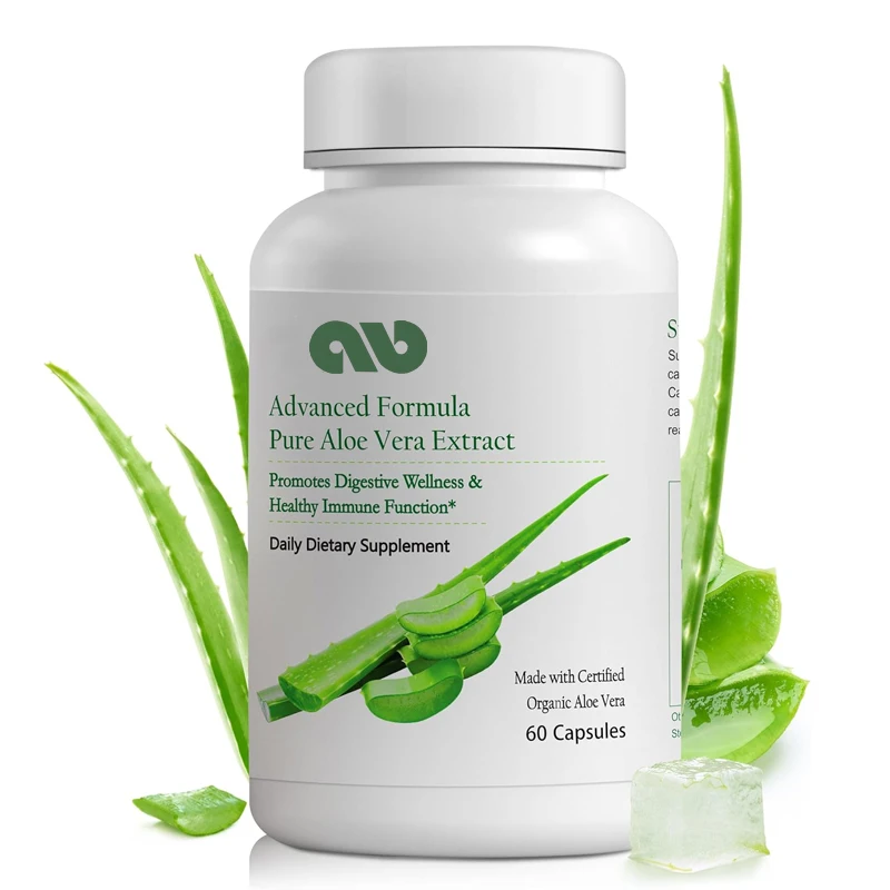 Organic aloe vera capsules, supporting intestinal health and digestive comfort, gastric acid buffer, natural immune supplements