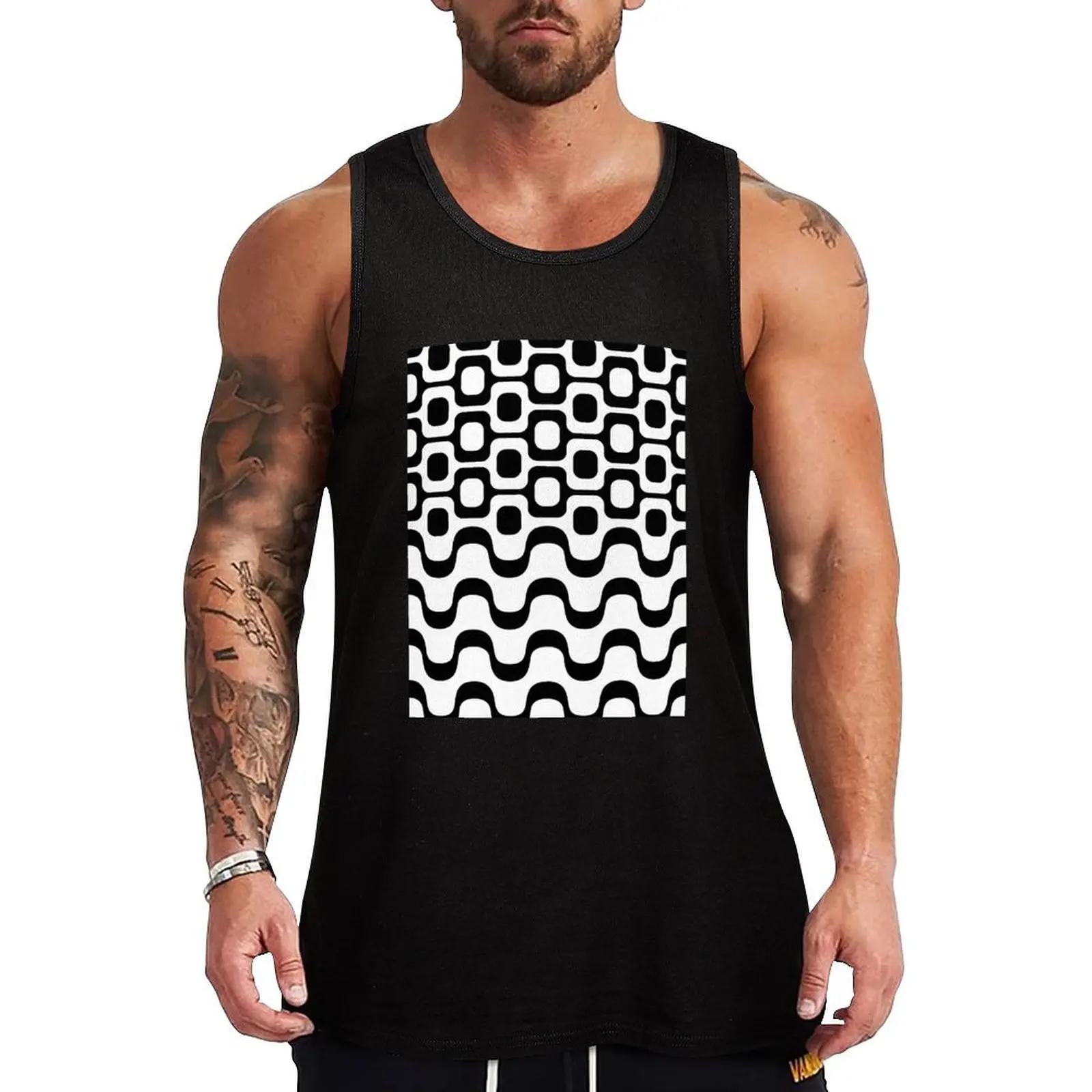 Ipanema / Copacabana Camiseta sin mangas con estampado gráfico en blanco y negro Camiseta sin mangas con estampado geométrico sin mangas