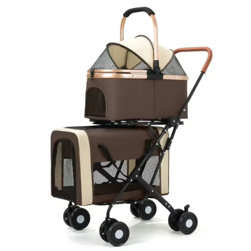 Lightweight 4-Wheel Foldable ABS Pet Trolley Waterproof Double Layer Dogs Large Storage Space Baby Outdoor Travel