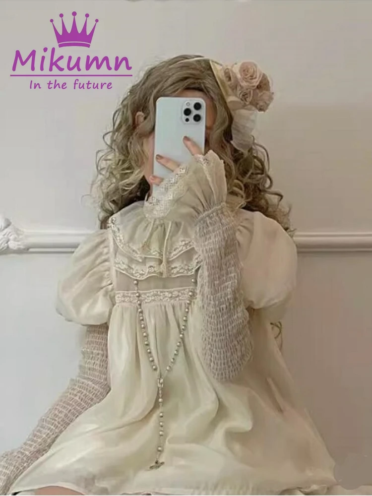 Mikumn Gothic Lolita Shirts Women Harajuku Y2k Lace Ruffles Puff Sleeve Blouse Female Vintage Blusas Girls Kawaii Mujer Tops