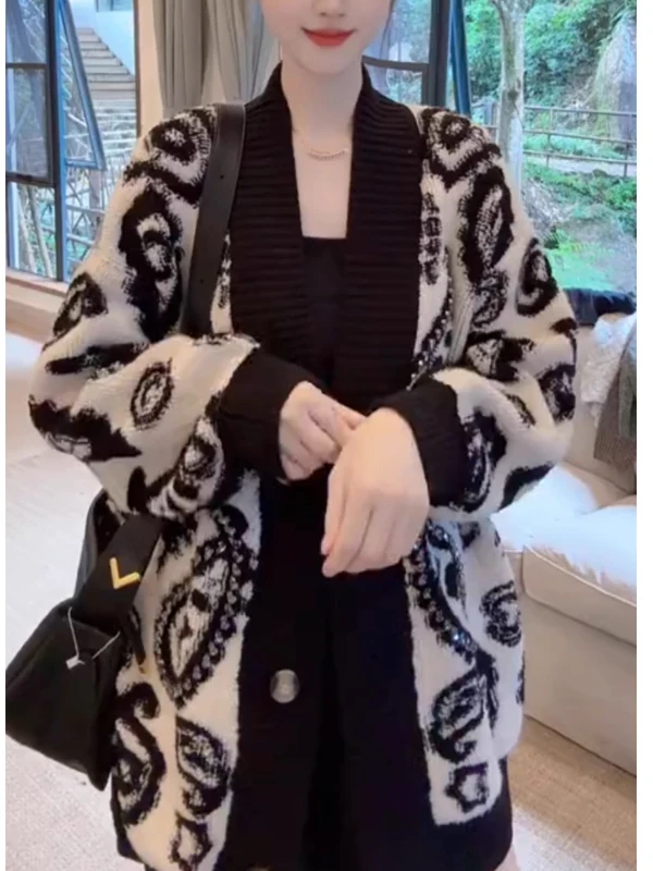 

Ретро-кардиган с V-образным вырезом на одной пуговице, вязаный, свободного кроя, с цветными блоками и ромбовидным узором, женский, весенний, новый, в корейском стиле, свитер...