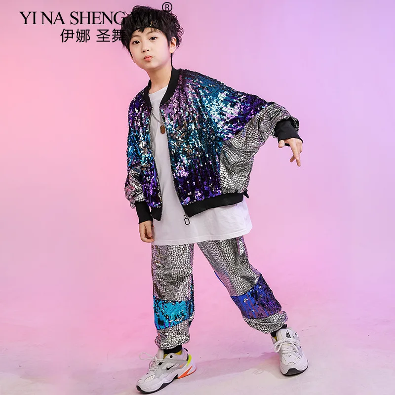 أزياء رقص شارع الجاز للأولاد والبنات الهيب هوب معطف مطرز سترة السراويل مجموعة أزياء طبل أداء المدرج عرض الملابس