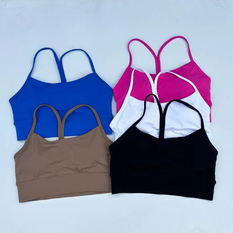 2024 new solid color Y-shaped women's sports top, fitness vest, comprehensive training, jogging, soft and breathable shock absor