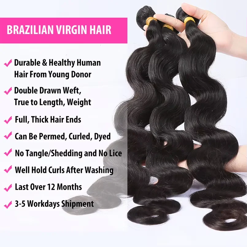 Peruvian Human Hair Bundles Body Wave 28 30 inch Virgin Human Hair 3 4 Bundles For Women Sew In Quick Weave Raw Hair Extensions image 4
