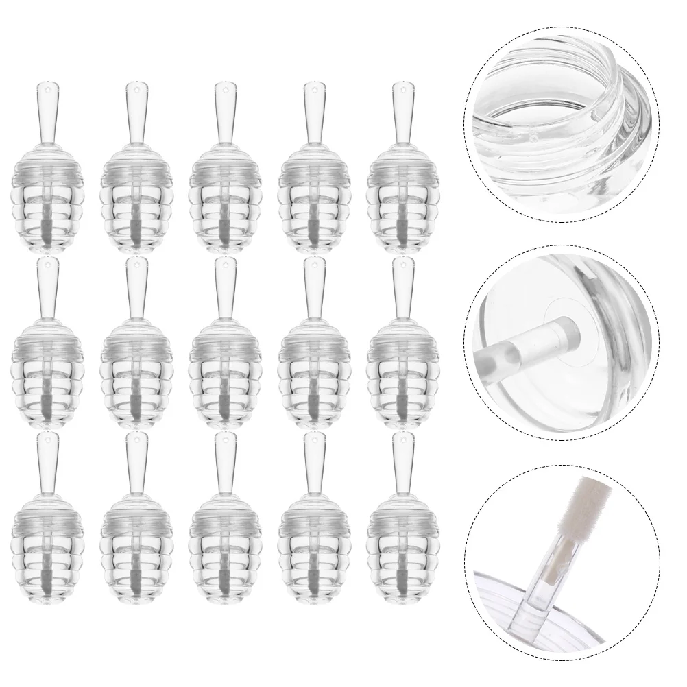 Tube de brillant à lèvres en forme de Pot de miel, bouteille de baume à lèvres transparente, récipient en plastique réutilisable, conteneur cadeau DIY 15 pièces