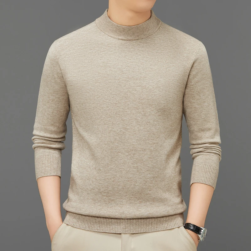 Men's Mock Neck Sweater Autumn Winter Solid High Stretch Thick Pullover Warm Skin-friendly Business Casual Knit Base Layer