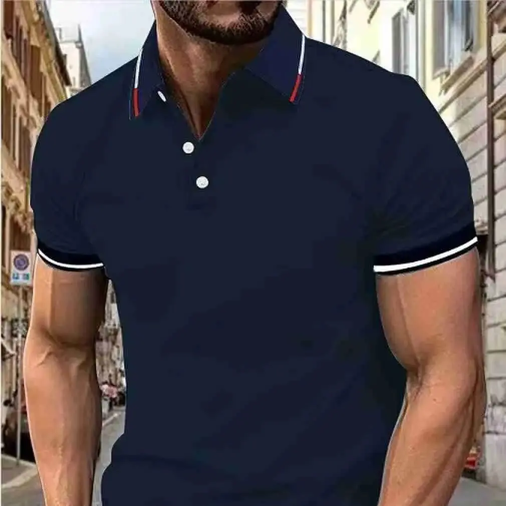 Men's new top Polo shirt T-shirt Summer men's short sleeve color lapel casual fashion white shirt T-shirt men's short sleeve