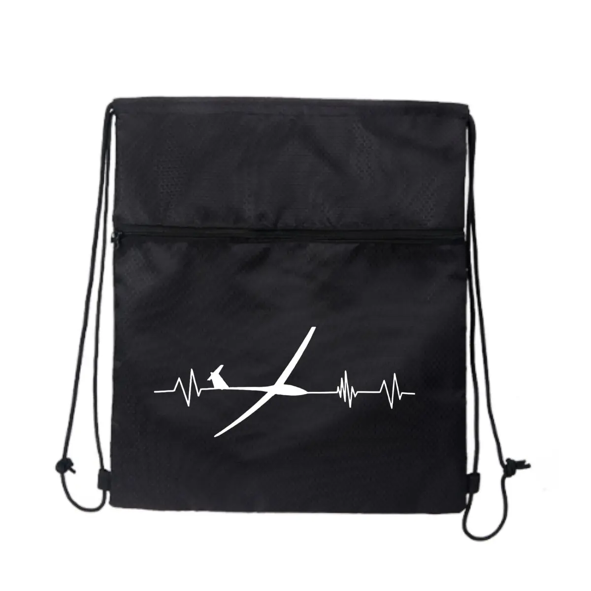 

Самолет Heartbeat Минималистичный, Авиационный - Тематический Пульс - Линейный графический дизайн Черная Сверхлегкая уличная сумка на молнии на шнурке