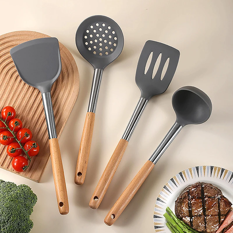 

Kitchen Utensils Silicone Spatula Non Stick Pot Special Beech Wood Handle Silicone Spatula Soup Spoon Cooking Tool