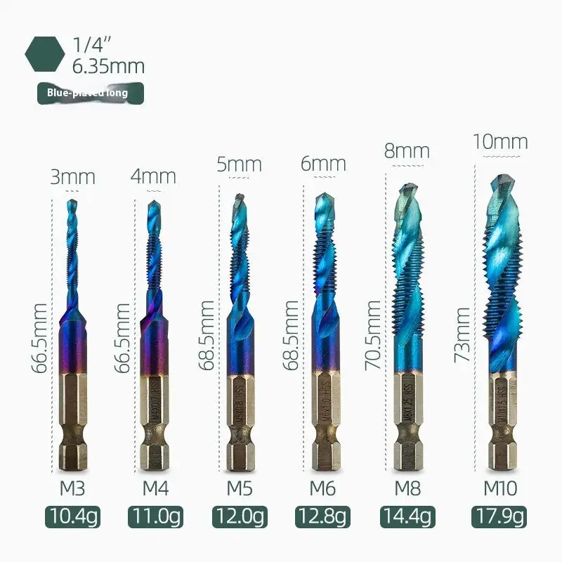 M3 M4 M5 M6 M8 M10 Hand Tools Hex Shank Titanium Plated HSS Screw Thread Metric Tap Drill Bits Screw Machine Compound Tap