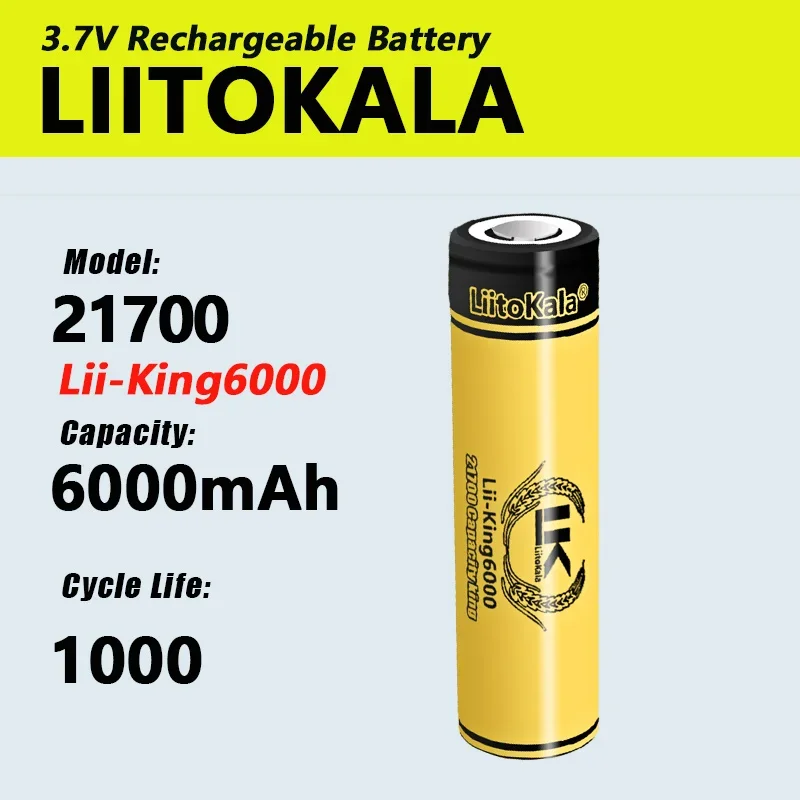 1-20PCS LiitoKala King6000 21700 6000mAh Rechargeable Battery 3.7V 1C discharge High Power batteries For High-power Appliances