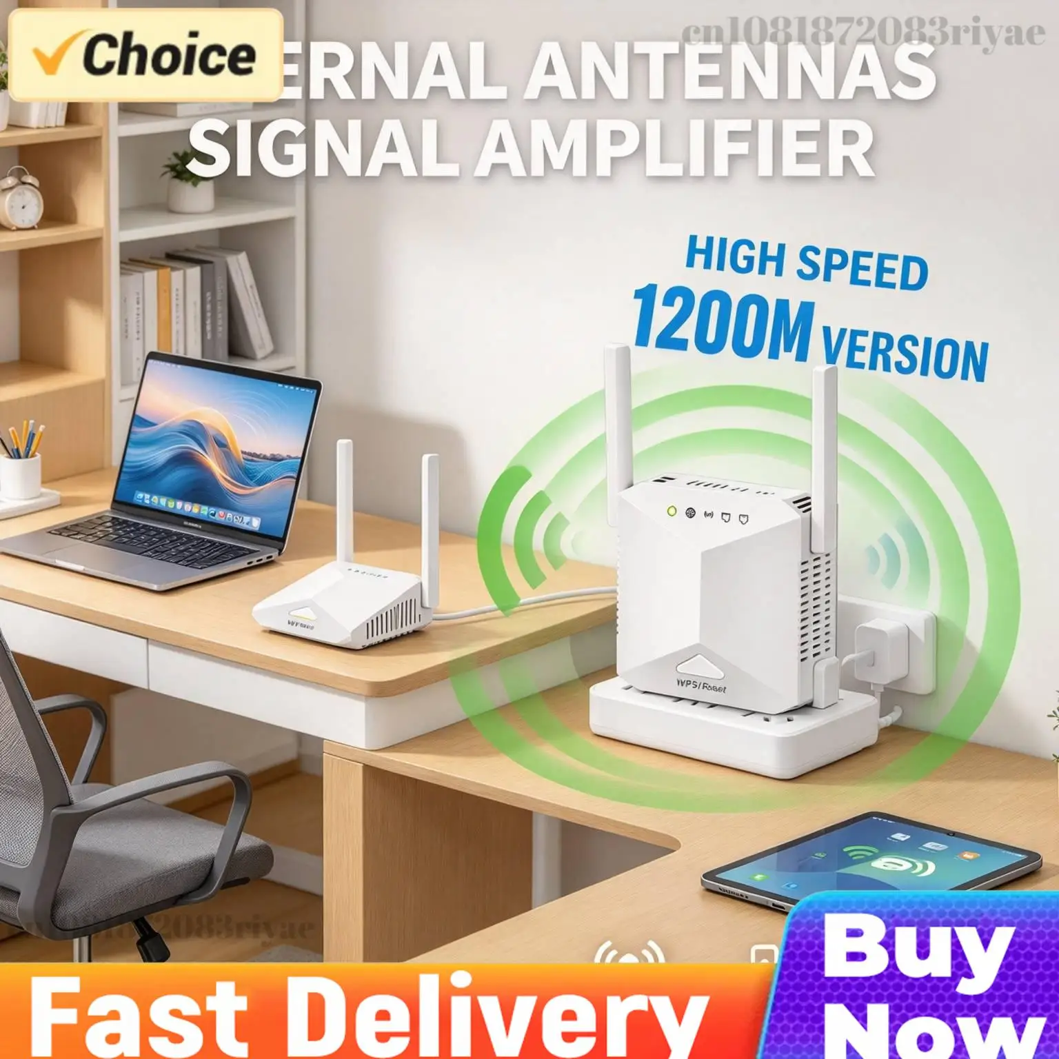 WiFi Repeater 1200Mbps Dual Band 2.4G&5G External Antennas WiFi Signal Amplifier EU Plug Wireless Range Extender For Home Office