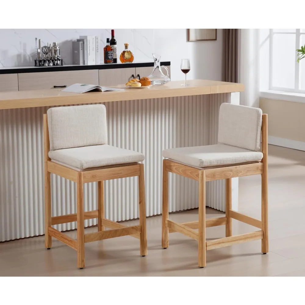 Conjunto de bancos de bar com altura de balcão de 2 bancos de bar de fazenda com encosto moderno de meados do século com pernas de madeira natural