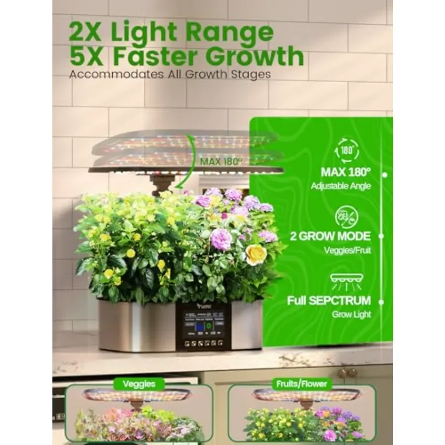 Hydroponics System with LED light Ultimate 21-Pod WiFi APP Auto-Drip Black ABS Indoor