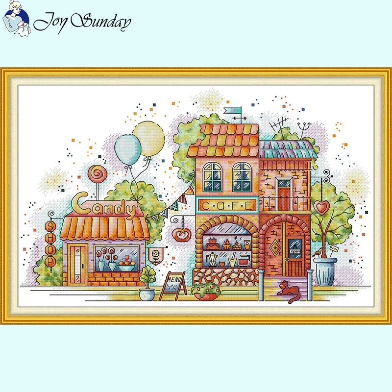 Cartoon Little House Scenery Series Zestawy do haftu krzyżykowego Aida 14CT 16CT 11CT Biały nadrukowany materiał płócienny Zestaw do szycia DIY