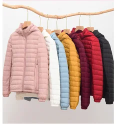 Women Soft and Lightweight 90% Duck Down Jacket High Quality Spring Outwear Hat Removable Puffer Coat Female Top Clothing