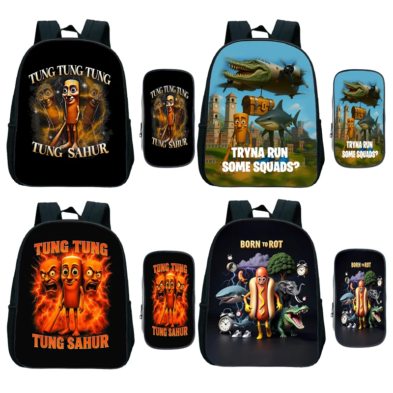 

Tung Tung Tung Sahur Kindergarten Backpack Anime Children's Tralalero Tralala Filled with Cartoon Baby Small Backpack Gift