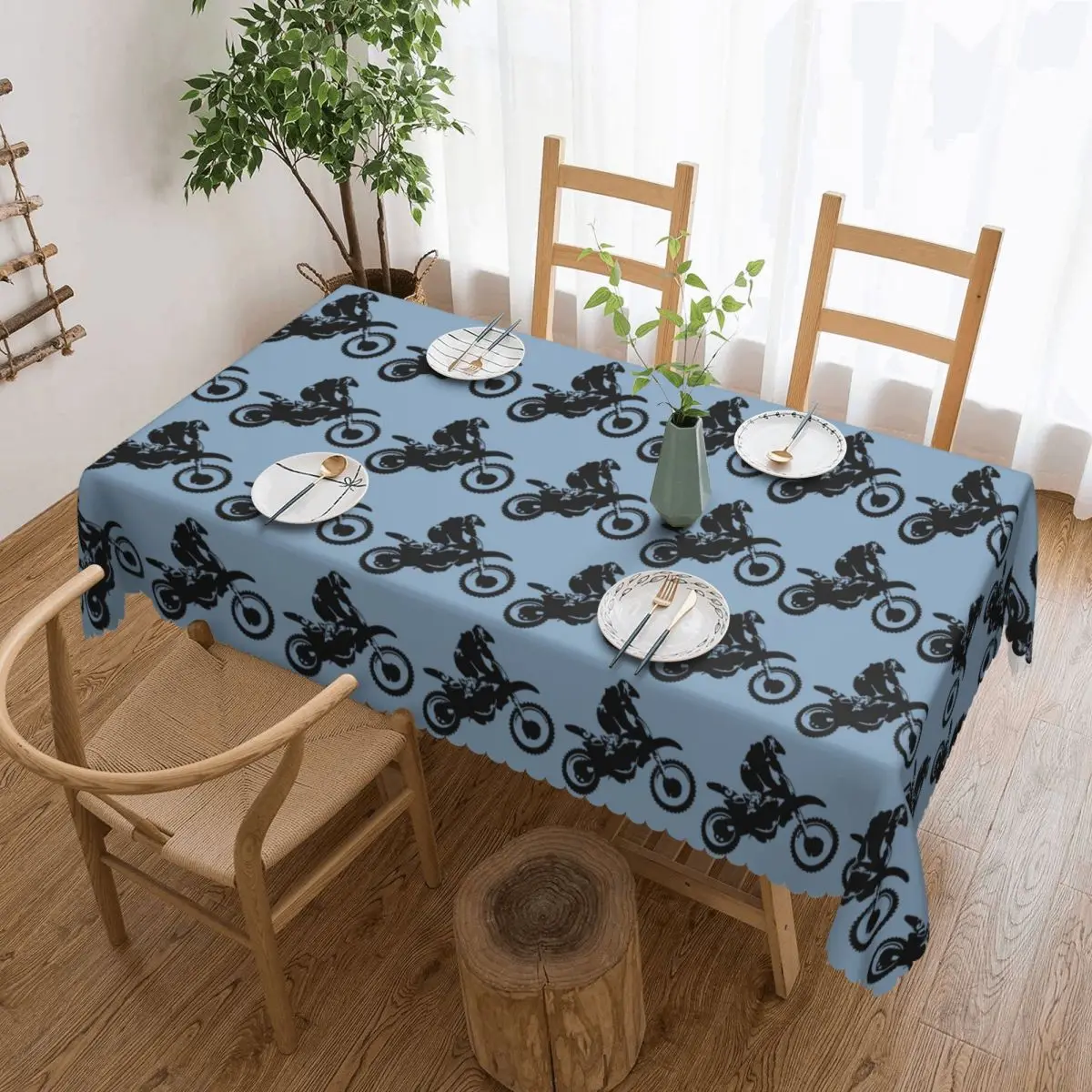 Moto X Dirt Bike Monotone Vector Art Tablecloth Restaurant Kitchen Rectangular Tablecloth Tablecloth Outdoor Dining Table Cover