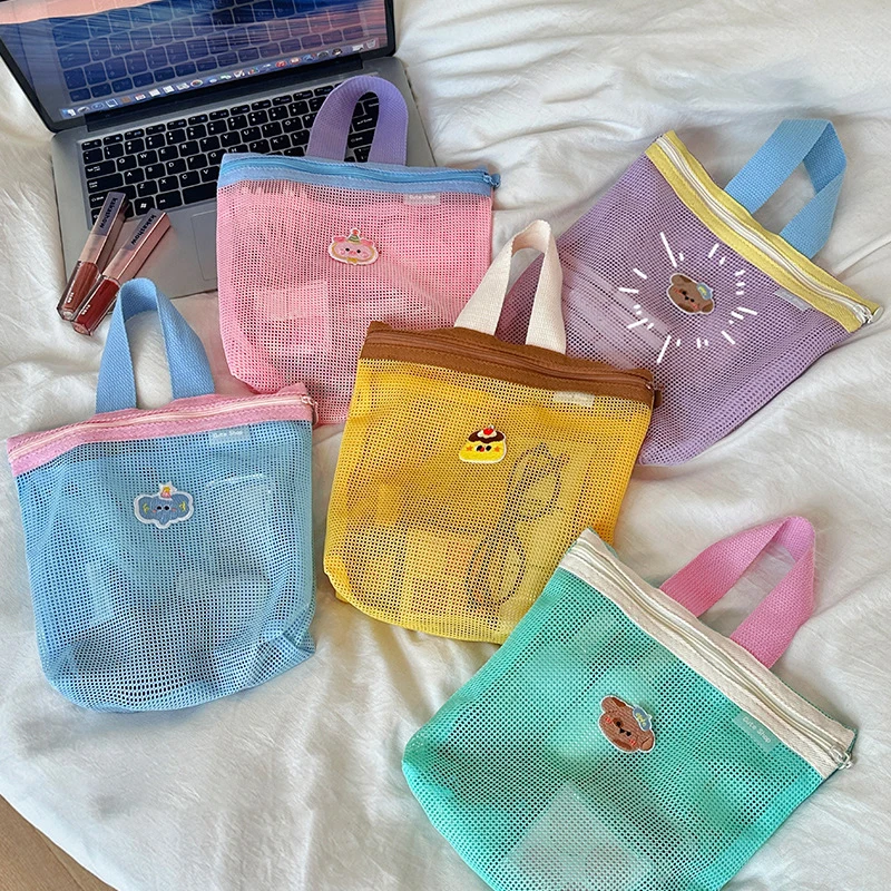 Ladies' Makeup Bags Dopamine Versatile Mesh Cosmetic Bags Beach Lightweight Large Capacity Multi Functional Toilet Storage Bags
