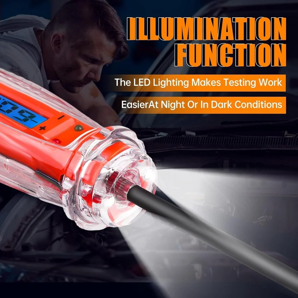 Car Electrical Circuit Tester Digital LCD 1V-75V Range with Polarity Indication and Backlit Screen for Dark Areas