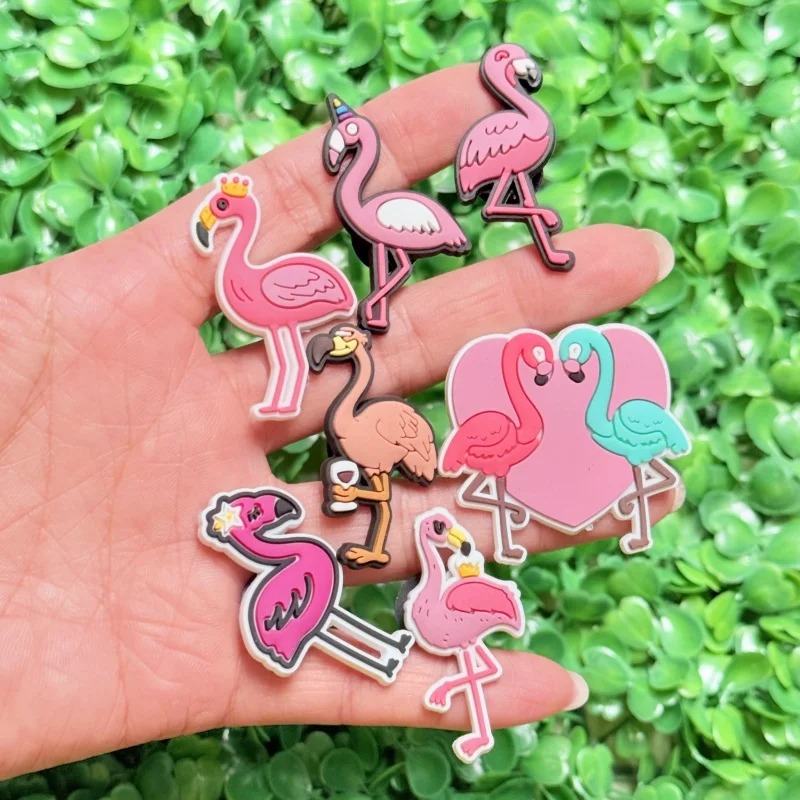 7pcs/set Animal Cartoon Flamingo Shoe Buckle Accessories PVC Shoes Charms Clogs Pins Decor Kids Unisex Cool Gift