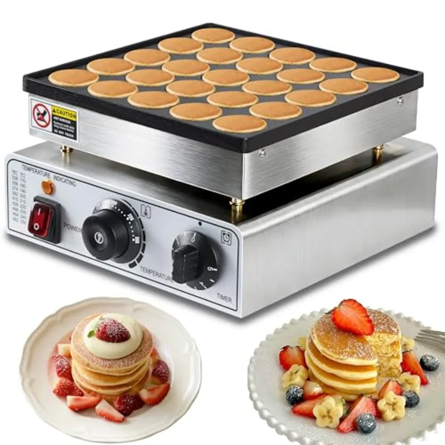 

Mini Pancake Maker 25-Cup Commercial Dutch Pancake Machine 950W Non-Stick Electric Poffertjes Maker with Temp and Timer for Res