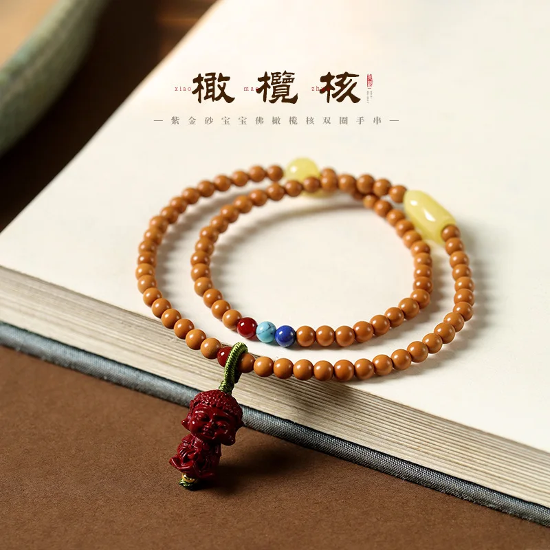 

Style Olive Stone Round Double Circle For Women New Chinese Design Cultural Play Baby Buddha Bead Bracelet HandString