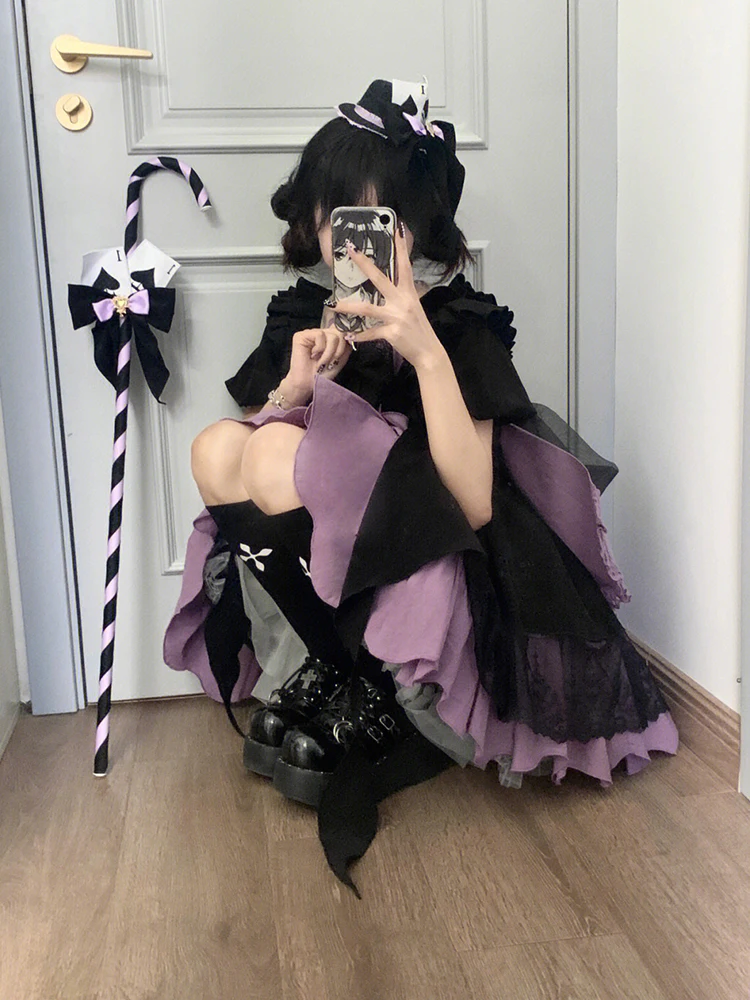 

Ele Lolita Bla Фиолетовая пышная юбка принцессы Женский костюм на Хэллоуин Сладкая высокая талия Bubble Sve ort Dr