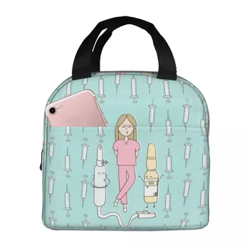 Cartoon Lunch Bags for Nurse Women Doctor Enfermera En Apuros Thermal Cooler Picnic Canvas Tote Food Storage Bags  Best5