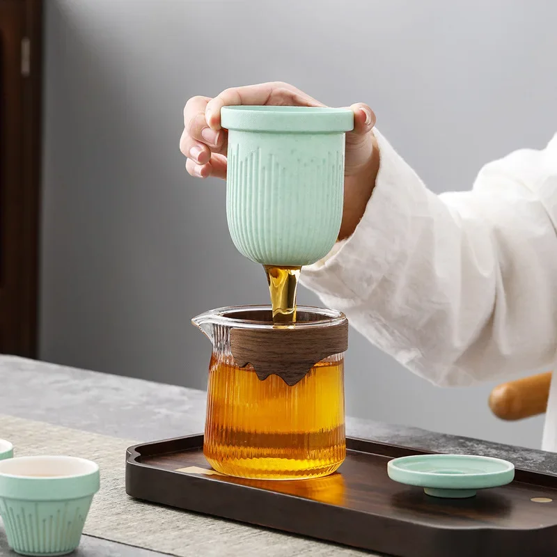 Quick Cup One Pot Four Cup Tea Glass Gaiwan Cover Bowl Ceramic Tea Cup Set Portable Travel Kung Fu Tea Set Chinese Luxury Gift