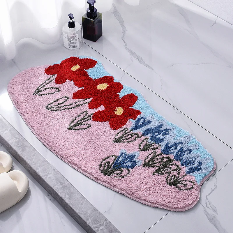 

Tufting Floral Bathroom Mat Plants Carpet Anti Slip Entrance Rug Floor Fluffy Bathmat Doormat Home Room Decor 45x93cm