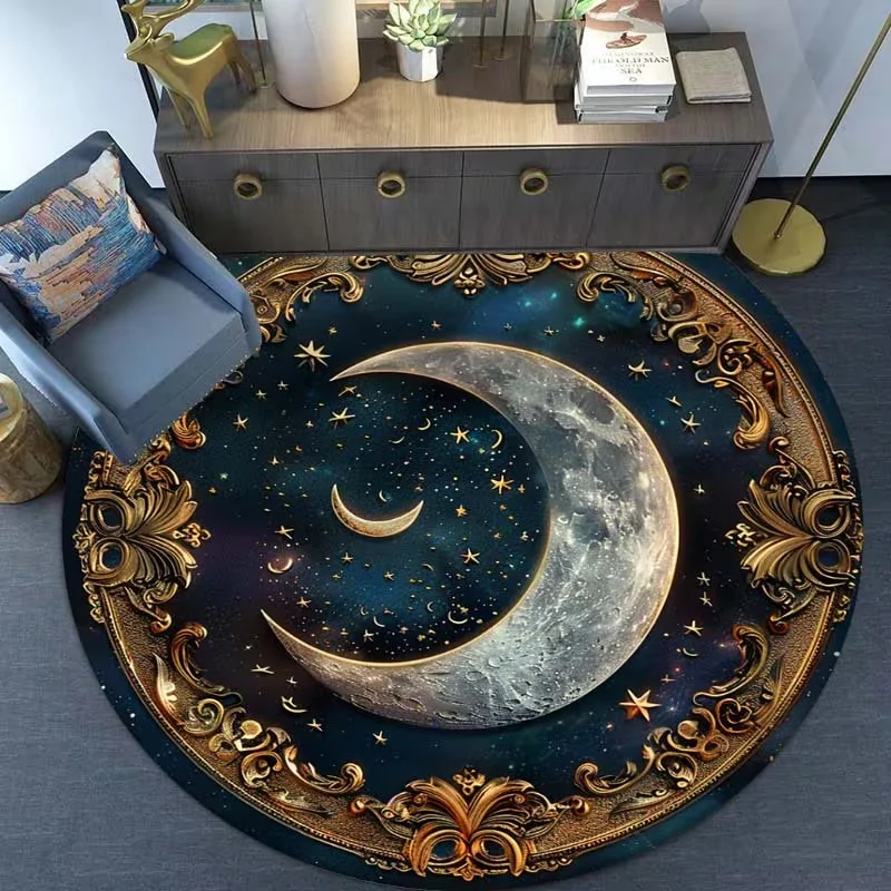 Non-slip Round Rug with Crescent Moon Design Carpet for Entr