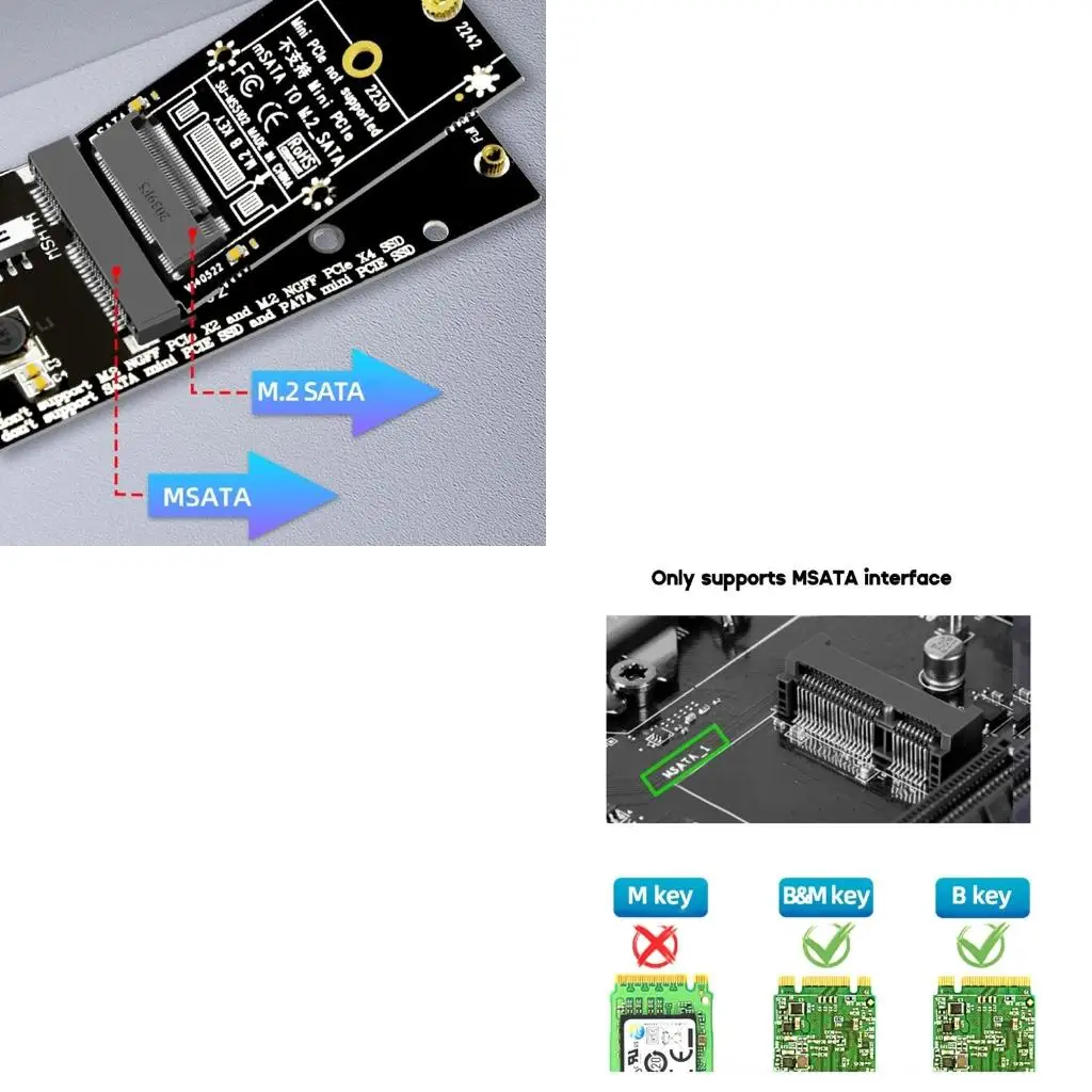MSATA to M.2 Adapter Expansion Card Support SSD 2230 2242 6Gbps Fast