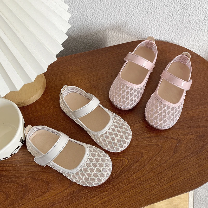 Summer Girl's Sandals Breath-mesh Minimalist Shallow Kids Flats Flexiable Sole Anti-slip Comfy Little Children Shoes 21-30