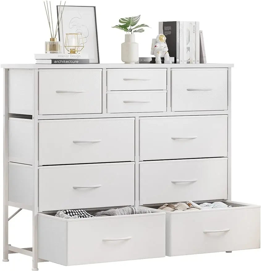 

10-Drawer Dresser Fabric Storage Dressers Drawers for Bedroom Hallway Nursery Closets Steel Frame Wood Top