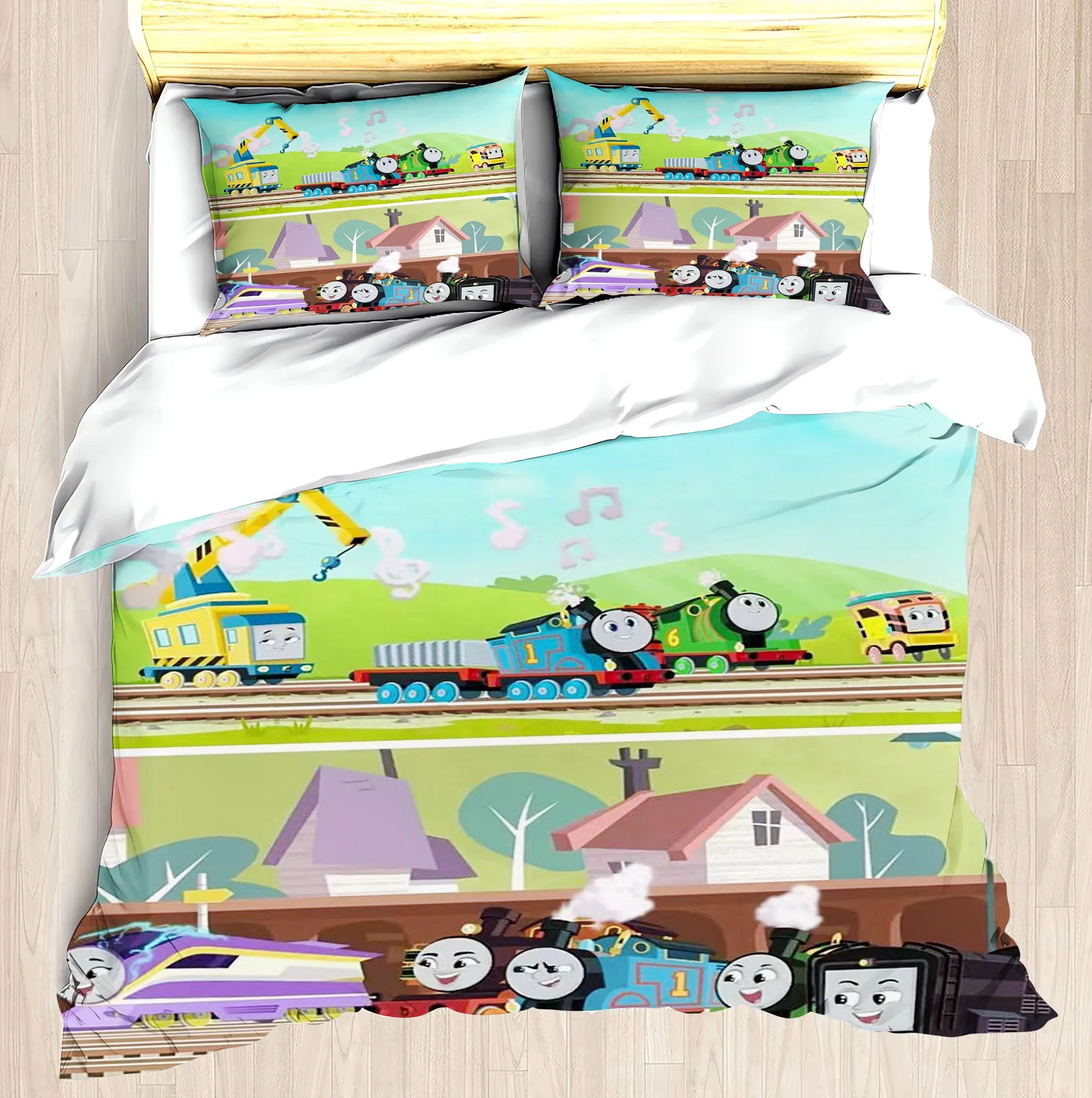 

Thomas and Friends Home Quilt Cover Small Train Boys Room 3D Decor Print Comfortable Set Teenager Children Breathable Bedding