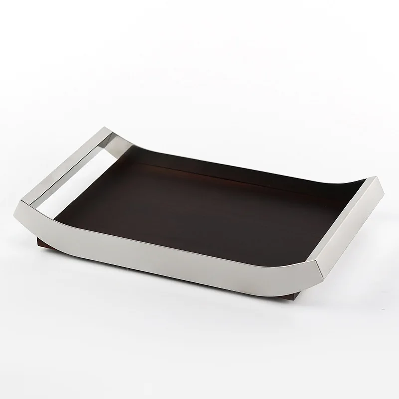 Abstract half moon curved handle tray ornament model room hotel sales office metal solid wood storage plate ornament