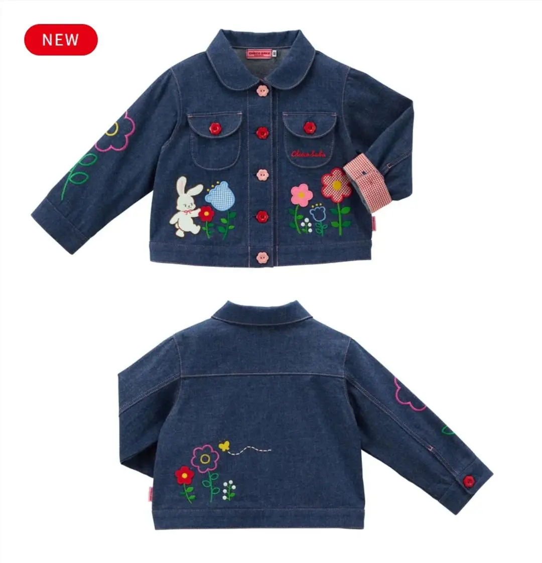 الخريف الفتيات الفاخرة CS الدنيم سترة وتنورة رائعتين الأرنب وعباد الشمس يطبع لينة الدنيم النسيج موضة الاطفال الزي 90-130 #2