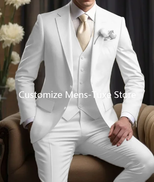 Elegant Wedding Men\'s Suits  Blazer Slim Fit 3 Pcs Jacket Pants Vest Luxury Costume Homme Formal Party Male Clothing