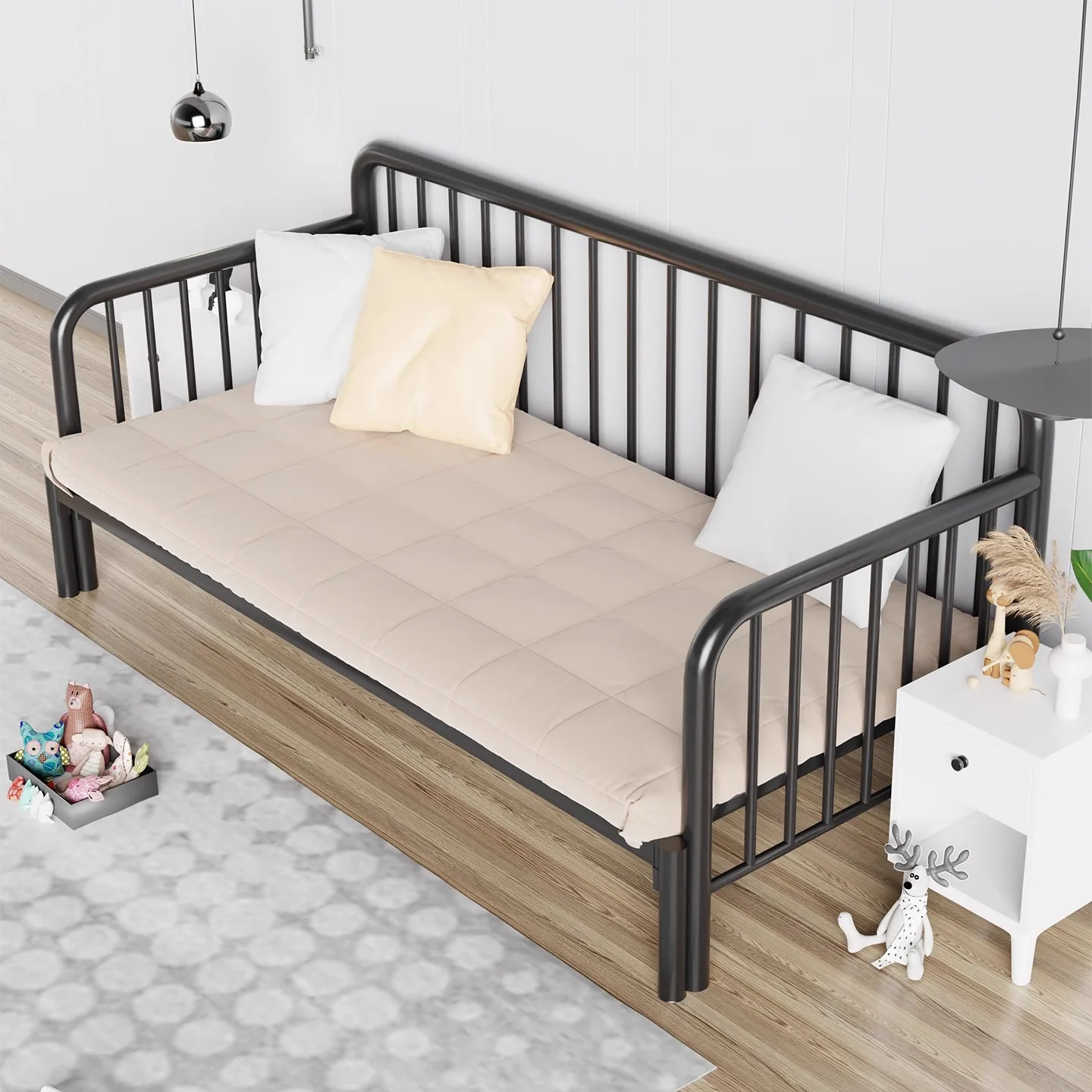 Small apartment single wrought iron sofa bed folding sitting and lying dual-purpose 2025 telescopic iron frame bed new pull-out view 3