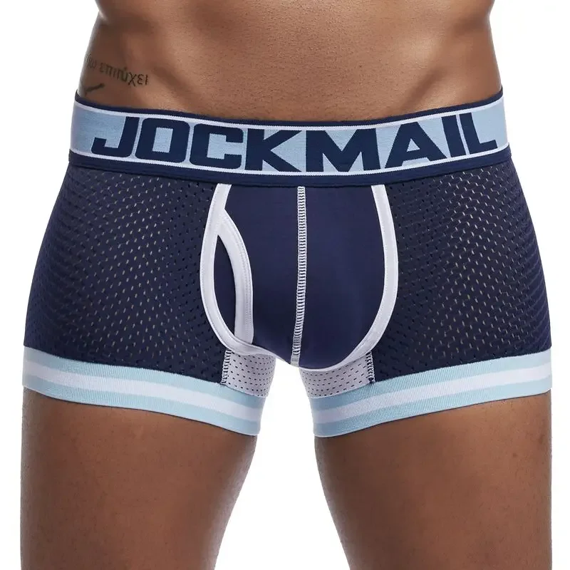 

JOCKMAIL Brand Men Mesh Underwear Boxers calzoncillos hombre Gay Sleepwear Cueca Boxer Breathable Crotch Cotton Panties shorts