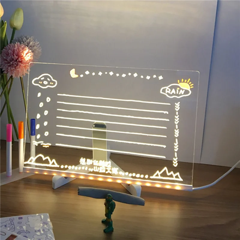 

J1UL1N 2X LED Note Board, Glowing Acrylic Message Marker Board With Light, Board Note Illuminated White Board (5.9 X 5.9In)