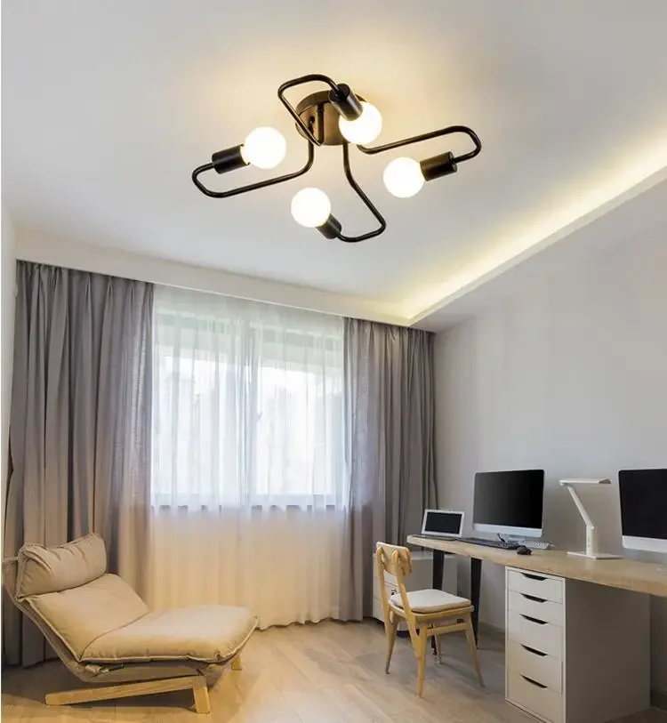 American Country Iron Chandelier Ceiling Lamp Retro Industrial Style Living Room Bedroom Dining Room Decoration Indoor Lighting