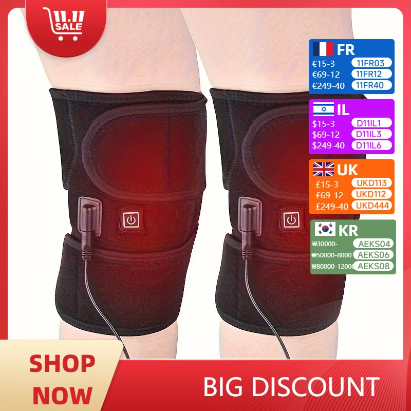 

USB Heating Knee Wrap: Adjustable Straps & Dual Massage, 3-Temp Control, Polyester, Battery-Free, Gift for Elderly（1 Piece）