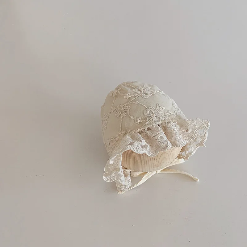 Cute Princess Infant Baby Photography Hat Beige Color Embroidery Floral Ruffle Hat Spring Summer Newborn Photography Props