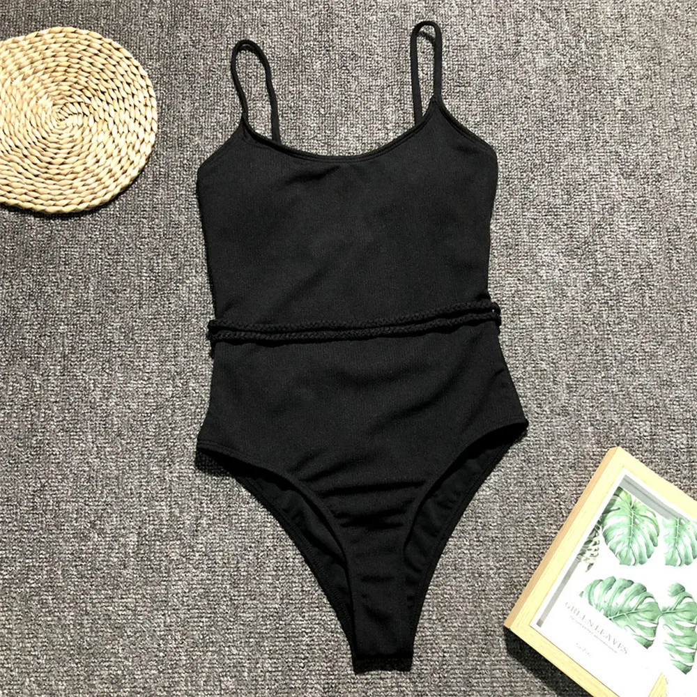 Holiday Ladies Light Blue Ribbed Swimwear Sexy Swimsuit Women One-Piece Suits Braided String Bathing Suit Black Monokini 2026