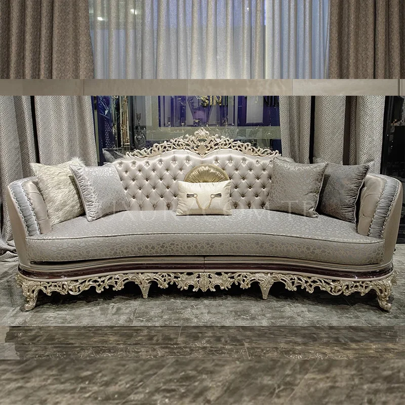 European fabric sofa 123 combined living room 1 large solid wood carved champagne color Italian sofa customization