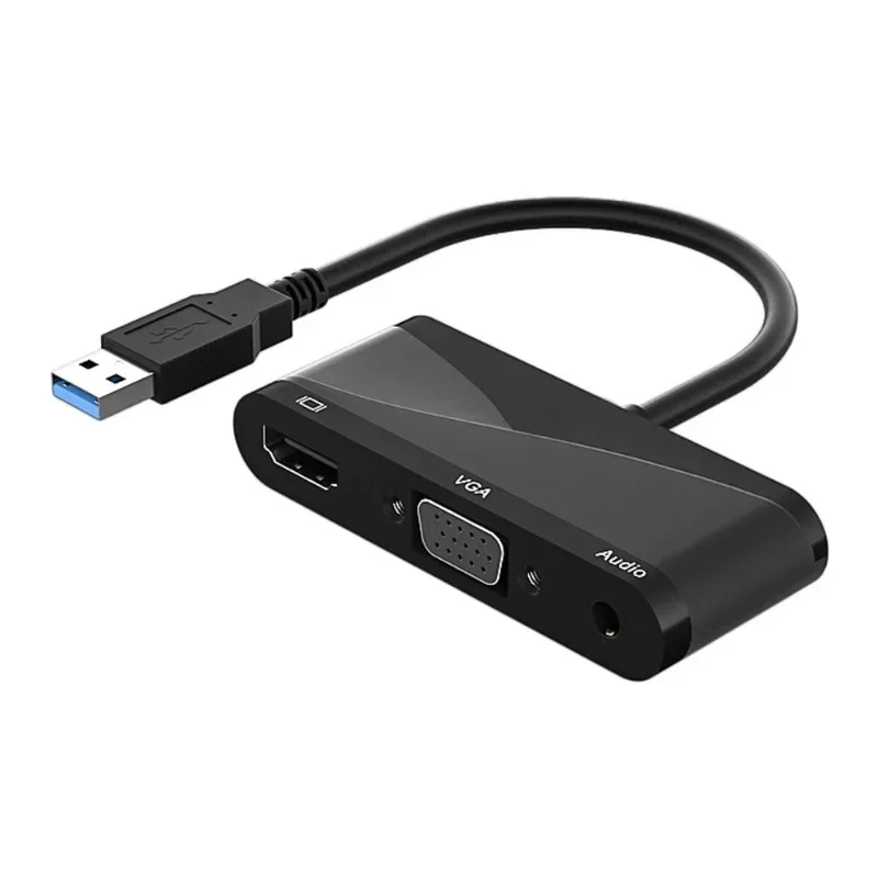 USB 3.0 HUB to VGA HDMI 3.5 Audio Adapter Dock  3 in 1 1080P HD Multi-Display Converter Splitter for Windows 7/8/10/11、 MAC OS